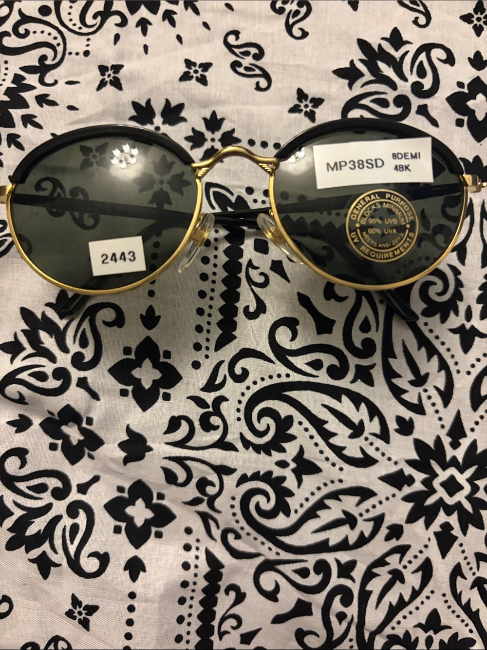 Gold Frame Black Lens Round Women's Sunglasses